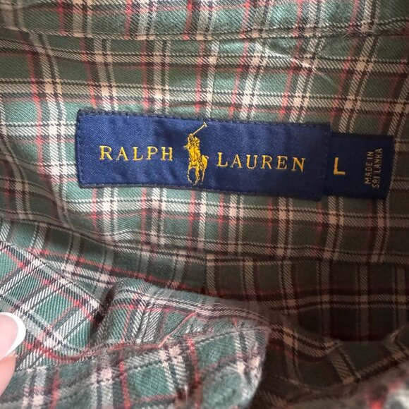 Ralph Lauren Green Plaid Button Up Shirt L Cotton Casual Long Sleeve Men Classic - Picture 5 of 6